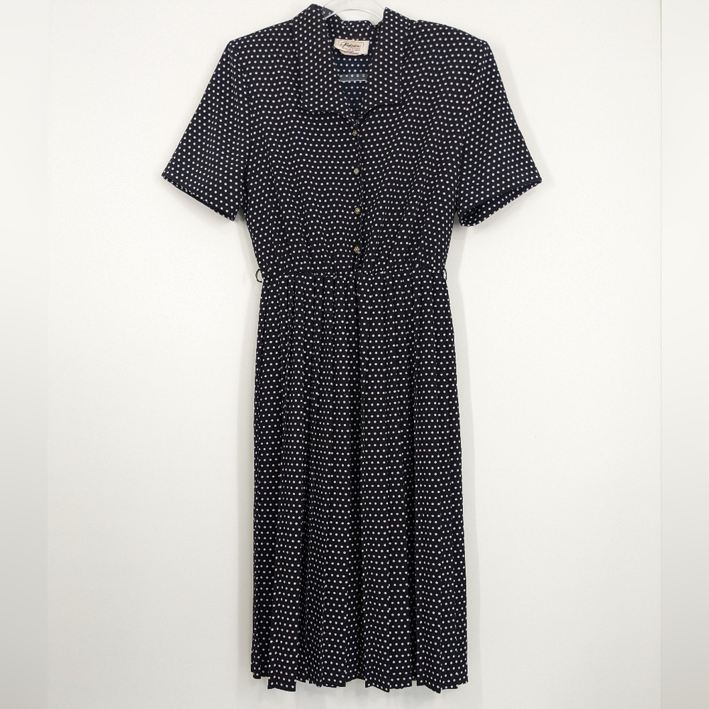 Vintage Navy & White Polka Dot Dress, Size 10